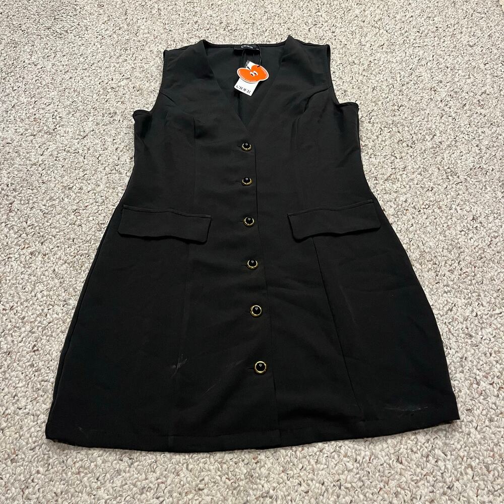 NEW Cider Sleeveless Button Front Mini Dress XL Classic Casual Black